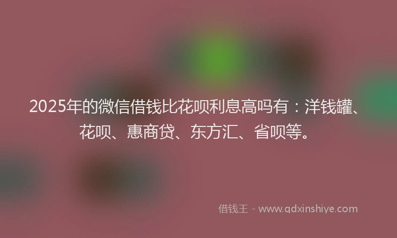 2025年的微信借钱比花呗利息高吗有：洋钱罐、花呗、惠商贷、东方汇、省呗等。