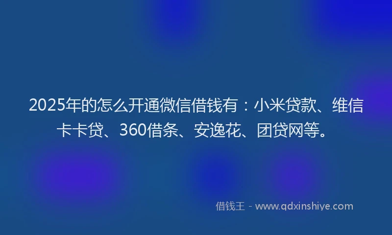 2025年的怎么开通微信借钱有：小米贷款、维信卡卡贷、360借条、安逸花、团贷网等。