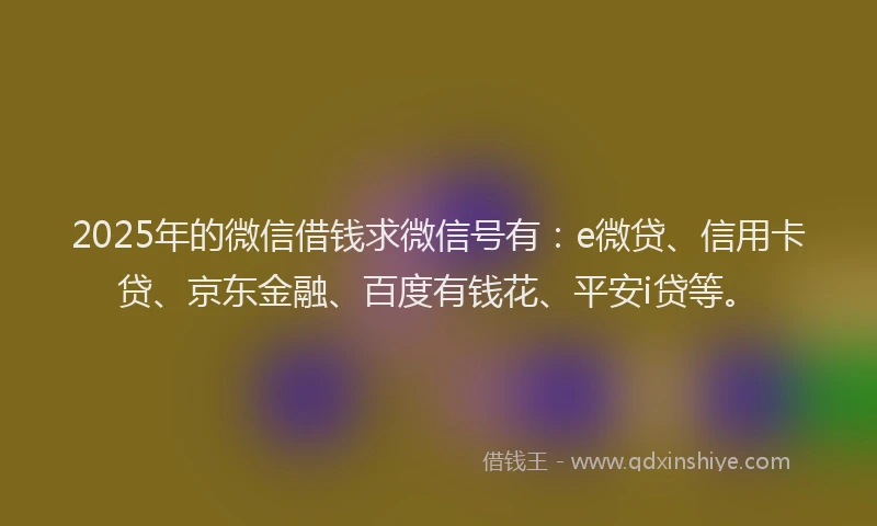 2025年的微信借钱求微信号有：e微贷、信用卡贷、京东金融、百度有钱花、平安i贷等。