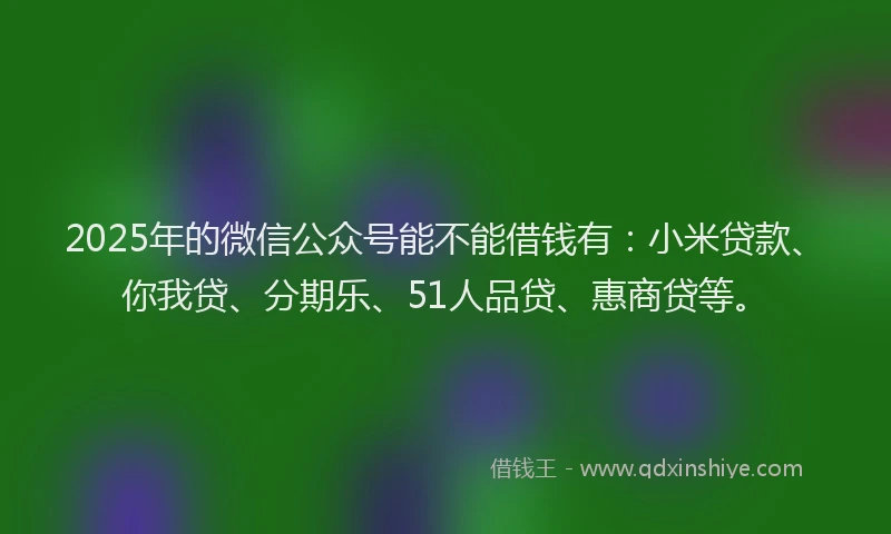 2025年的微信公众号能不能借钱有：小米贷款、你我贷、分期乐、51人品贷、惠商贷等。