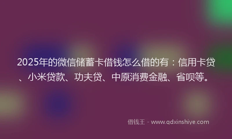 2025年的微信储蓄卡借钱怎么借的有：信用卡贷、小米贷款、功夫贷、中原消费金融、省呗等。