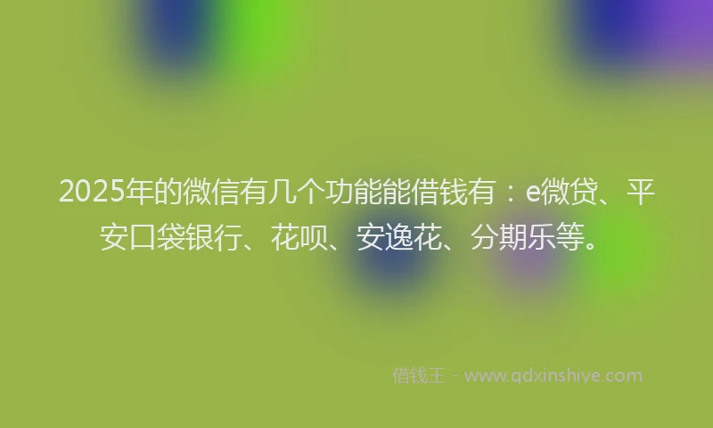 2025年的微信有几个功能能借钱有：e微贷、平安口袋银行、花呗、安逸花、分期乐等。