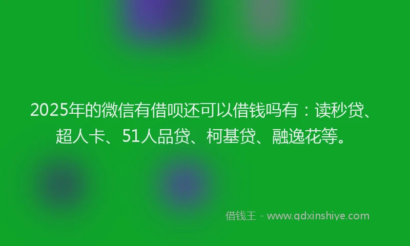 2025年的微信有借呗还可以借钱吗有：读秒贷、超人卡、51人品贷、柯基贷、融逸花等。