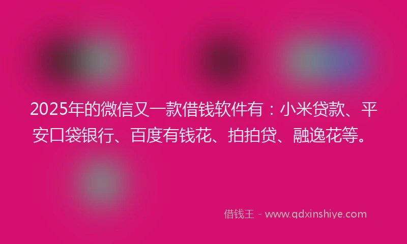 2025年的微信又一款借钱软件有：小米贷款、平安口袋银行、百度有钱花、拍拍贷、融逸花等。