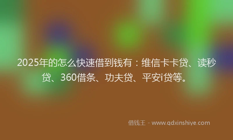 2025年的怎么快速借到钱有：维信卡卡贷、读秒贷、360借条、功夫贷、平安i贷等。