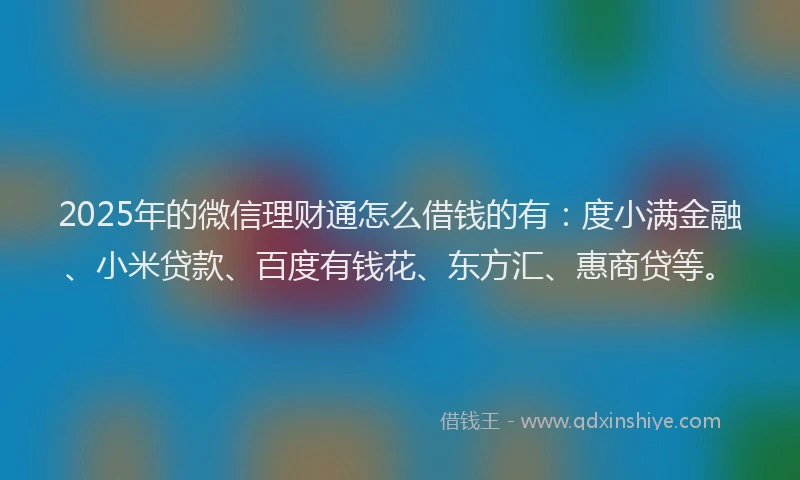 2025年的微信理财通怎么借钱的有：度小满金融、小米贷款、百度有钱花、东方汇、惠商贷等。