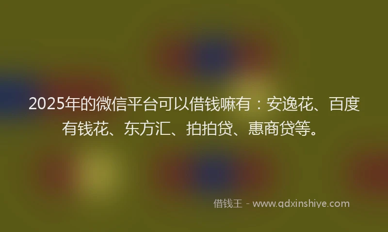 2025年的微信平台可以借钱嘛有：安逸花、百度有钱花、东方汇、拍拍贷、惠商贷等。