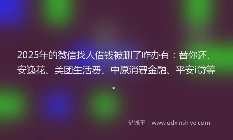 2025年的微信找人借钱被删了咋办有：替你还、安逸花、美团生活费、中原消费金融、平安i贷等。
