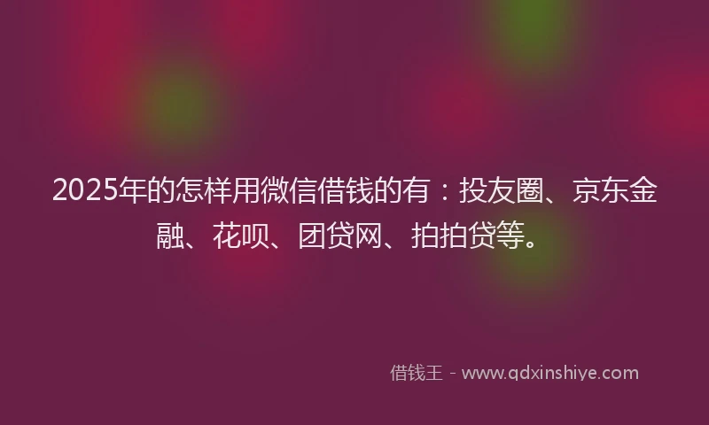 2025年的怎样用微信借钱的有：投友圈、京东金融、花呗、团贷网、拍拍贷等。