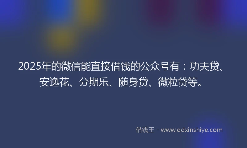 2025年的微信能直接借钱的公众号有：功夫贷、安逸花、分期乐、随身贷、微粒贷等。
