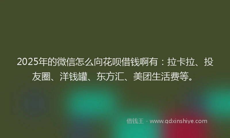2025年的微信怎么向花呗借钱啊有：拉卡拉、投友圈、洋钱罐、东方汇、美团生活费等。