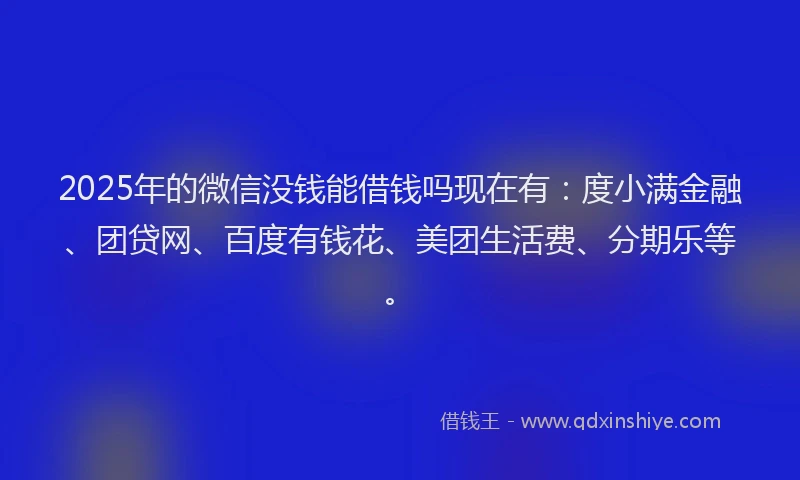 2025年的微信没钱能借钱吗现在有：度小满金融、团贷网、百度有钱花、美团生活费、分期乐等。