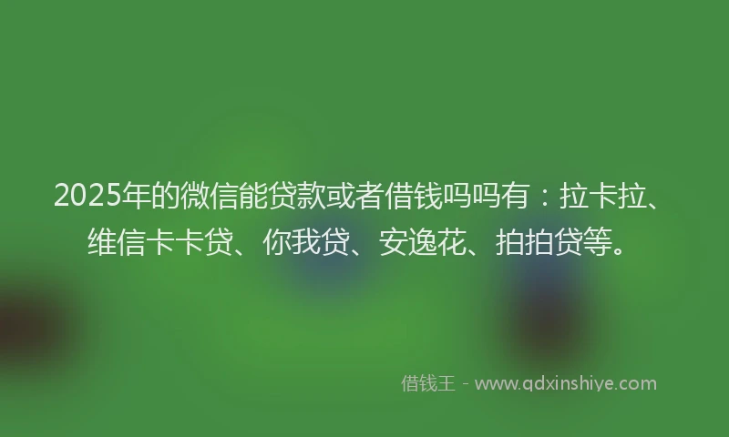 2025年的微信能贷款或者借钱吗吗有：拉卡拉、维信卡卡贷、你我贷、安逸花、拍拍贷等。