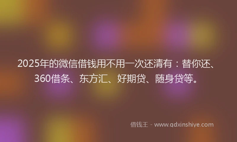 2025年的微信借钱用不用一次还清有：替你还、360借条、东方汇、好期贷、随身贷等。