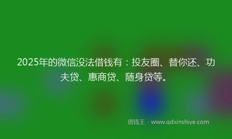 2025年的微信没法借钱有：投友圈、替你还、功夫贷、惠商贷、随身贷等。
