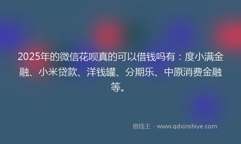 2025年的微信花呗真的可以借钱吗有：度小满金融、小米贷款、洋钱罐、分期乐、中原消费金融等。