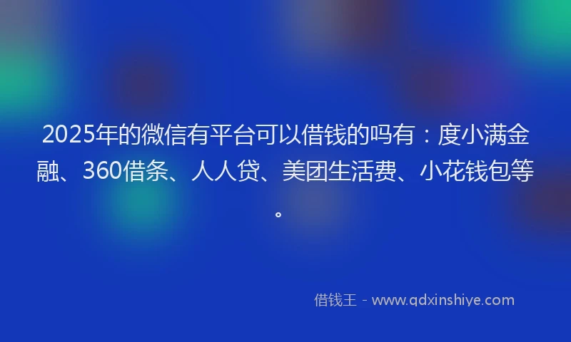 2025年的微信有平台可以借钱的吗有：度小满金融、360借条、人人贷、美团生活费、小花钱包等。