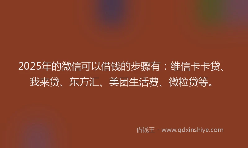 2025年的微信可以借钱的步骤有：维信卡卡贷、我来贷、东方汇、美团生活费、微粒贷等。