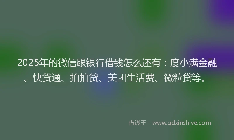 2025年的微信跟银行借钱怎么还有：度小满金融、快贷通、拍拍贷、美团生活费、微粒贷等。