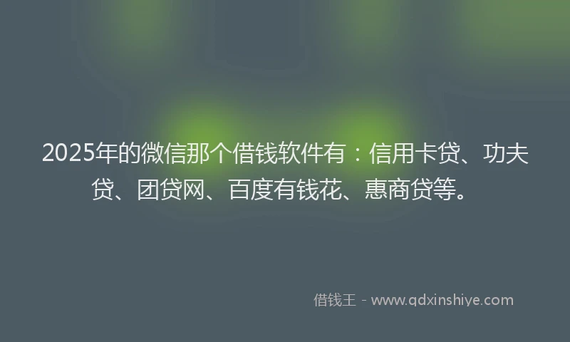 2025年的微信那个借钱软件有：信用卡贷、功夫贷、团贷网、百度有钱花、惠商贷等。