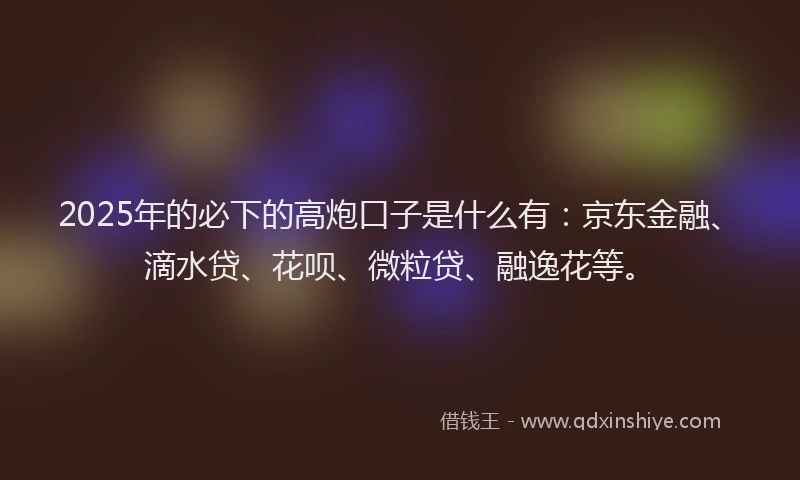 2025年的必下的高炮口子是什么有：京东金融、滴水贷、花呗、微粒贷、融逸花等。