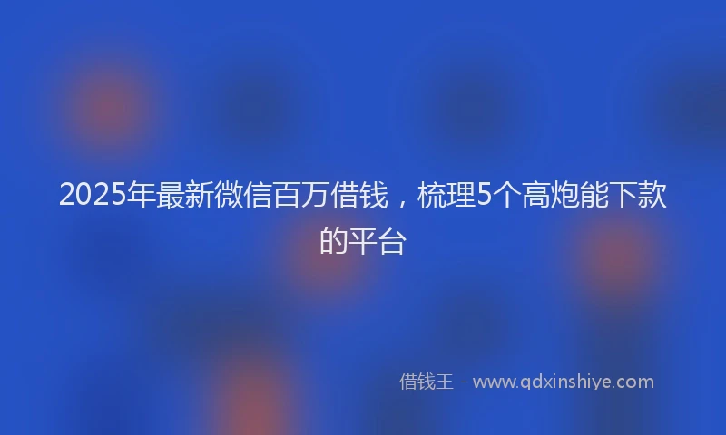 2025年最新微信百万借钱，梳理5个高炮能下款的平台