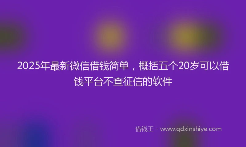 2025年最新微信借钱简单，概括五个20岁可以借钱平台不查征信的软件