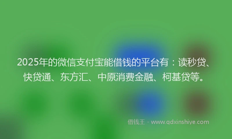 2025年的微信支付宝能借钱的平台有：读秒贷、快贷通、东方汇、中原消费金融、柯基贷等。