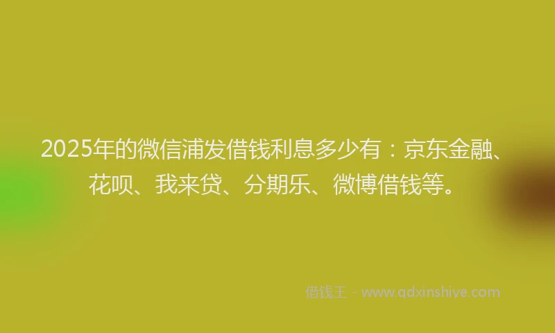 2025年的微信浦发借钱利息多少有：京东金融、花呗、我来贷、分期乐、微博借钱等。