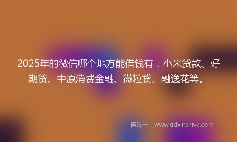 2025年的微信哪个地方能借钱有：小米贷款、好期贷、中原消费金融、微粒贷、融逸花等。
