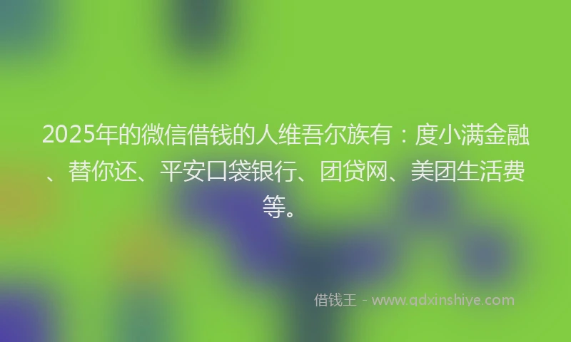 2025年的微信借钱的人维吾尔族有：度小满金融、替你还、平安口袋银行、团贷网、美团生活费等。