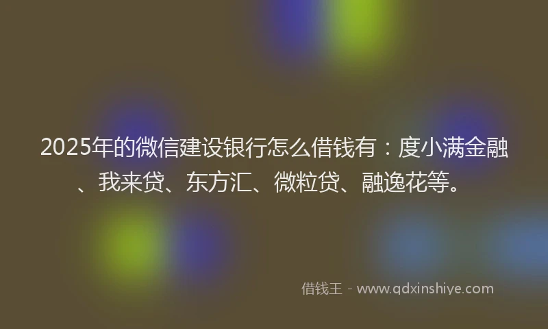 2025年的微信建设银行怎么借钱有：度小满金融、我来贷、东方汇、微粒贷、融逸花等。