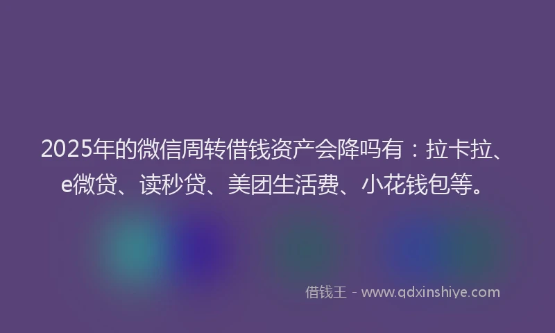 2025年的微信周转借钱资产会降吗有：拉卡拉、e微贷、读秒贷、美团生活费、小花钱包等。