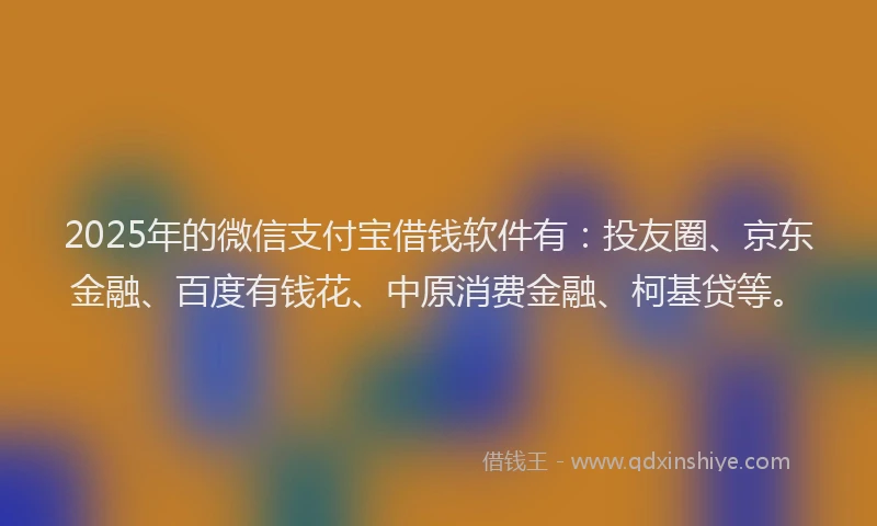 2025年的微信支付宝借钱软件有：投友圈、京东金融、百度有钱花、中原消费金融、柯基贷等。