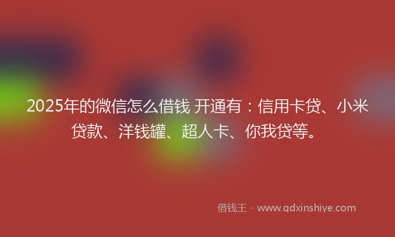 2025年的微信怎么借钱 开通有：信用卡贷、小米贷款、洋钱罐、超人卡、你我贷等。