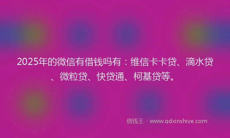 2025年的微信有借钱吗有：维信卡卡贷、滴水贷、微粒贷、快贷通、柯基贷等。