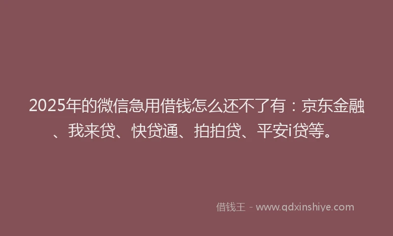 2025年的微信急用借钱怎么还不了有：京东金融、我来贷、快贷通、拍拍贷、平安i贷等。