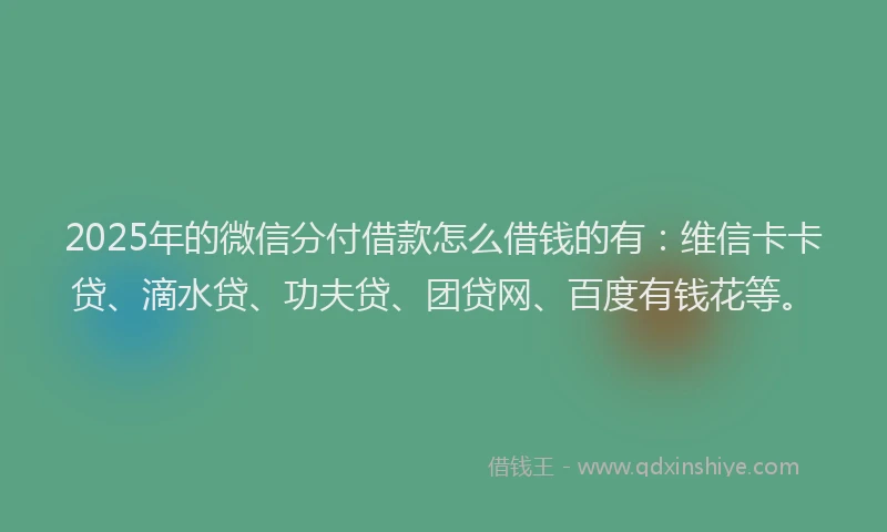 2025年的微信分付借款怎么借钱的有：维信卡卡贷、滴水贷、功夫贷、团贷网、百度有钱花等。