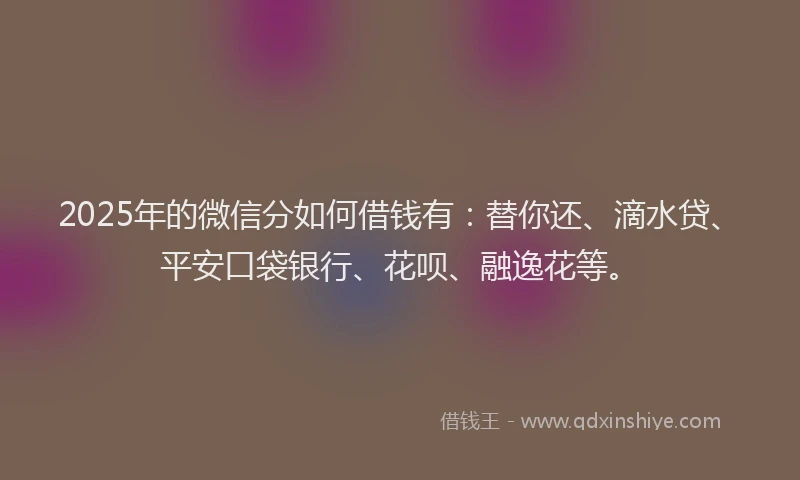 2025年的微信分如何借钱有：替你还、滴水贷、平安口袋银行、花呗、融逸花等。