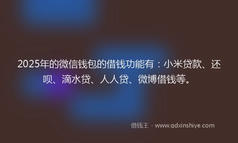 2025年的微信钱包的借钱功能有：小米贷款、还呗、滴水贷、人人贷、微博借钱等。