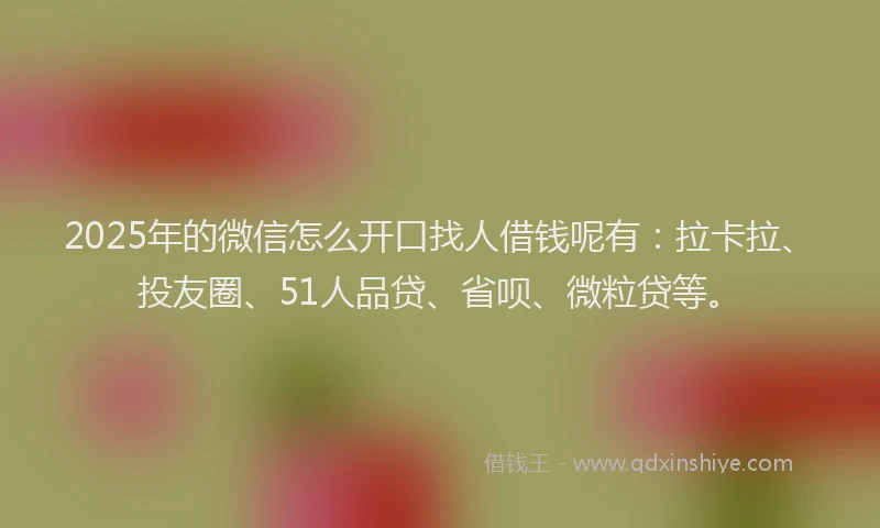 2025年的微信怎么开口找人借钱呢有：拉卡拉、投友圈、51人品贷、省呗、微粒贷等。