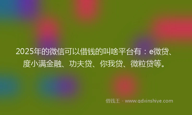 2025年的微信可以借钱的叫啥平台有：e微贷、度小满金融、功夫贷、你我贷、微粒贷等。