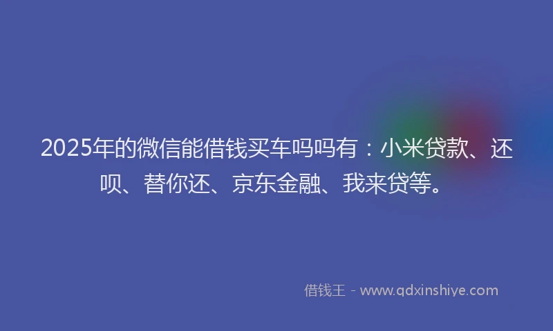 2025年的微信能借钱买车吗吗有：小米贷款、还呗、替你还、京东金融、我来贷等。