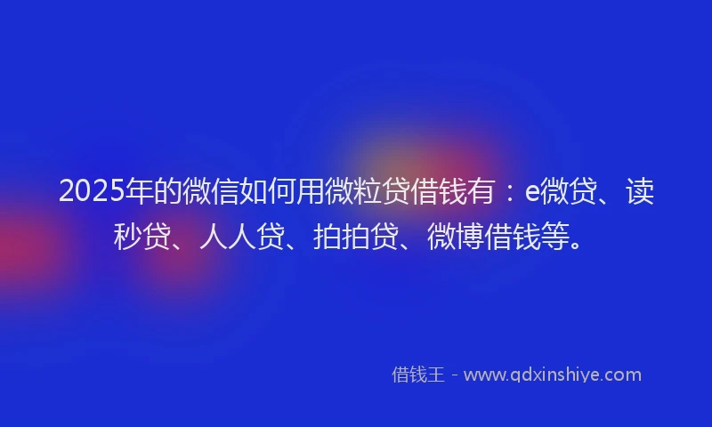 2025年的微信如何用微粒贷借钱有：e微贷、读秒贷、人人贷、拍拍贷、微博借钱等。