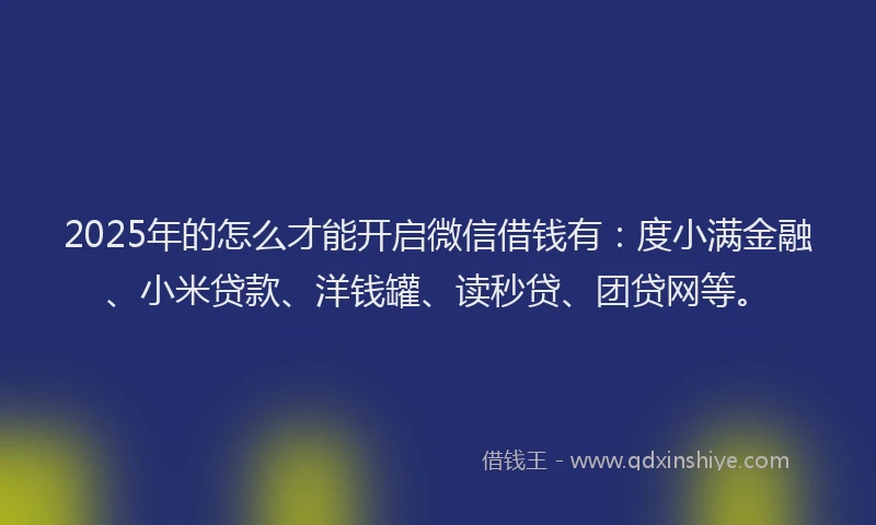 2025年的怎么才能开启微信借钱有：度小满金融、小米贷款、洋钱罐、读秒贷、团贷网等。