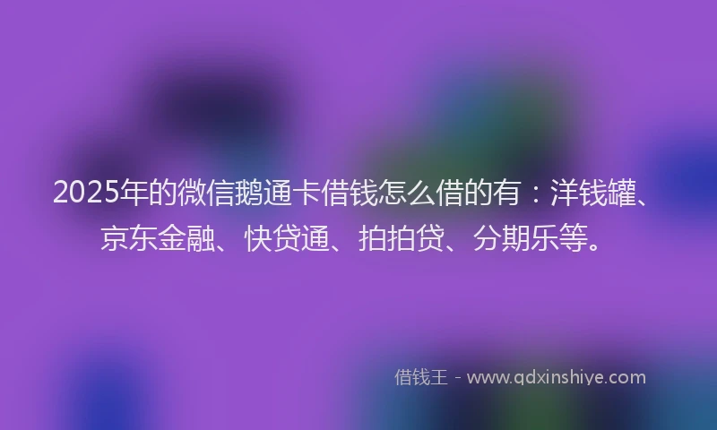 2025年的微信鹅通卡借钱怎么借的有：洋钱罐、京东金融、快贷通、拍拍贷、分期乐等。