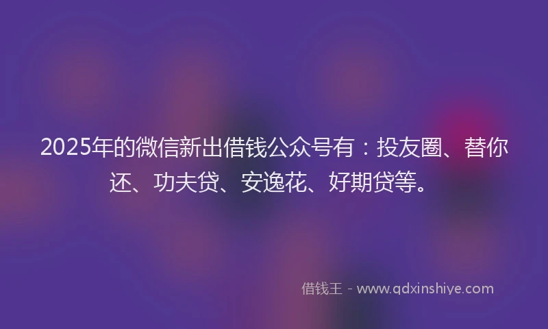 2025年的微信新出借钱公众号有：投友圈、替你还、功夫贷、安逸花、好期贷等。