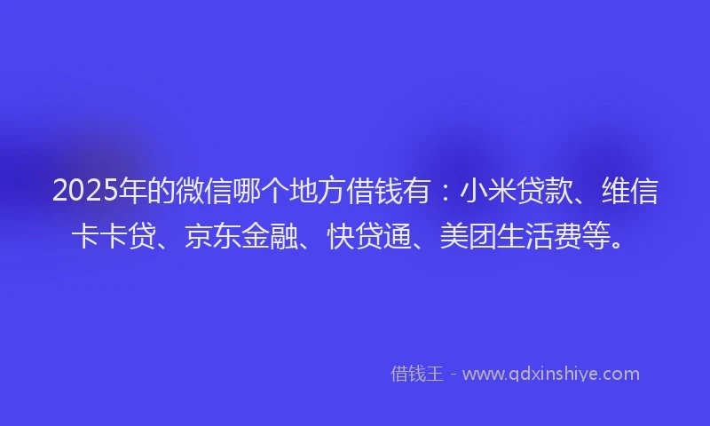 2025年的微信哪个地方借钱有：小米贷款、维信卡卡贷、京东金融、快贷通、美团生活费等。
