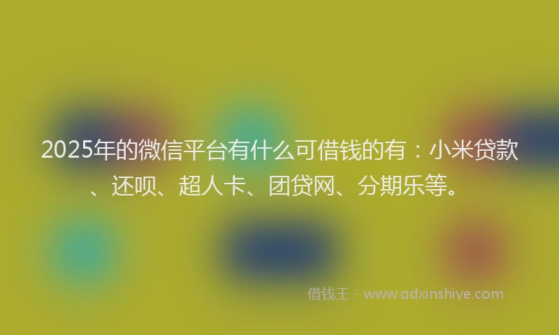 2025年的微信平台有什么可借钱的有：小米贷款、还呗、超人卡、团贷网、分期乐等。