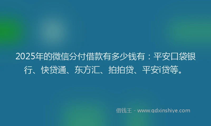 2025年的微信分付借款有多少钱有：平安口袋银行、快贷通、东方汇、拍拍贷、平安i贷等。